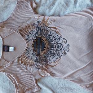 Harley Davidson cold shoulder sleeve top size S embellished front